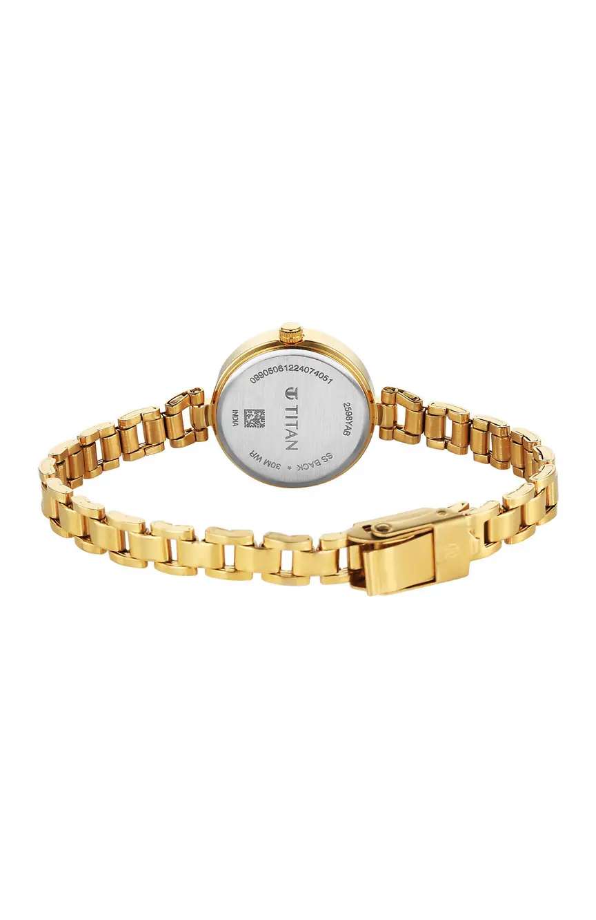 Titan Karishma Champagne Gold Round Dial Metal Strap Analog Watch for Women