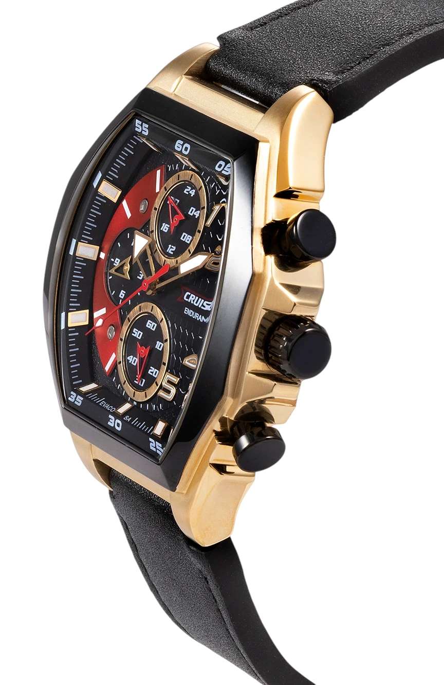 كروزر Gents Black leather strap watch