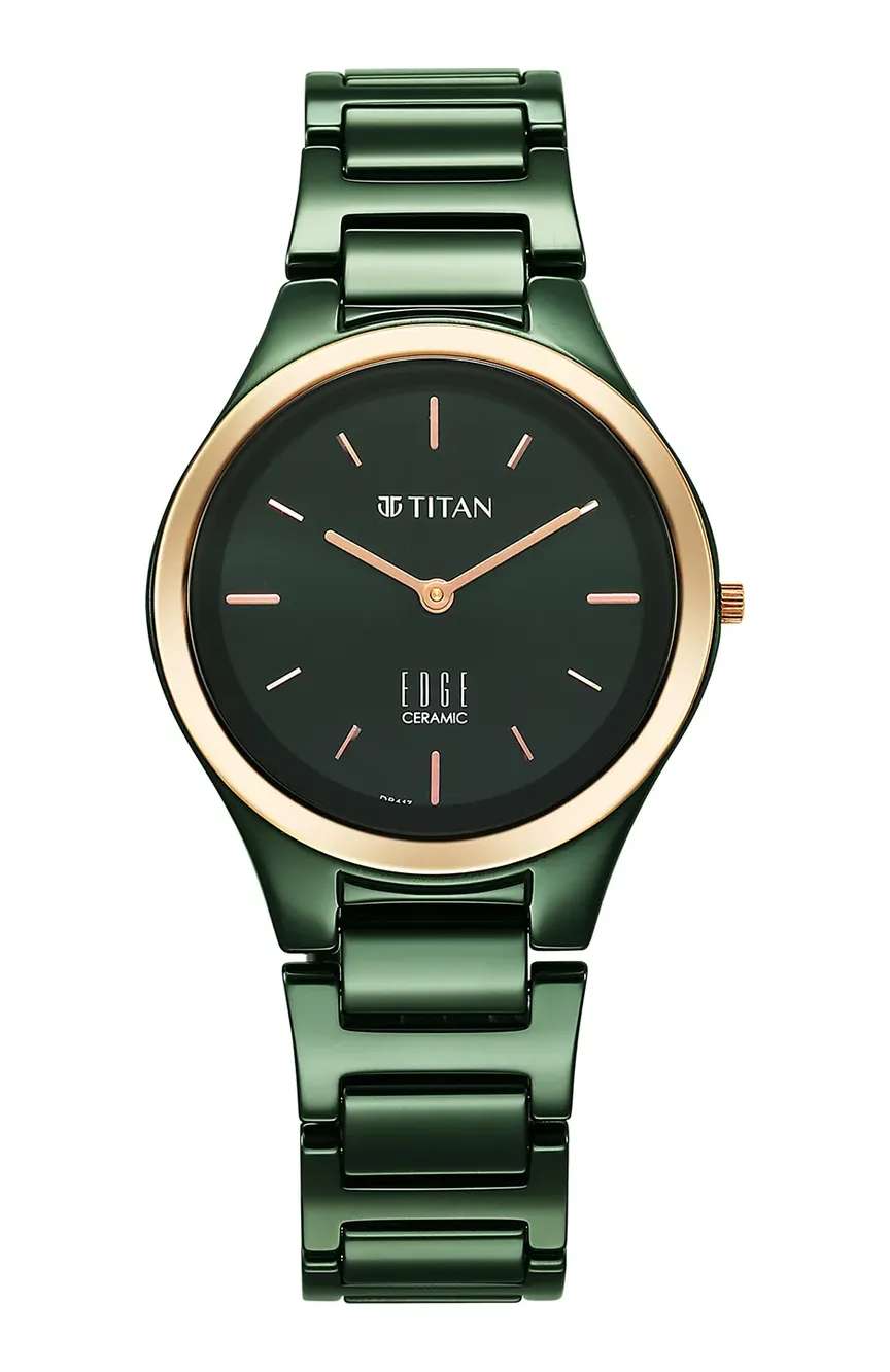 Titan Edge Bicolour Quartz Analog Green Dial Green Ceramic Strap Watch For Women