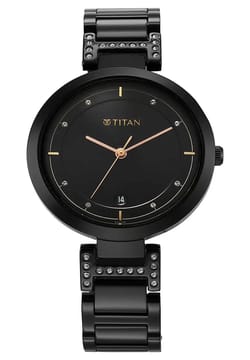 Titan Workwear Quartz Analog Black Dial Black Stainless Steel Strap Watch for Women