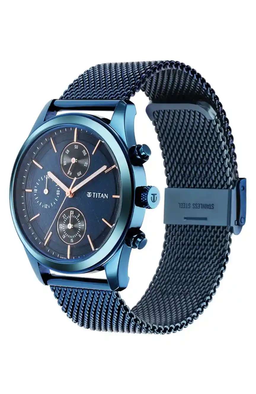 تيتان ساعة تيتان سارتوريال نيو سبلاش متعددة الوظائف بميناء أزرق وسوار شبكي للرجال