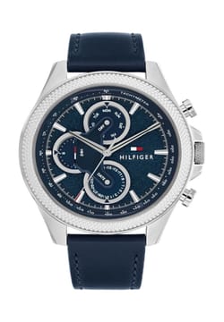 Tommy Hilfiger ساعة كلارك مقاس 46 مم بسوار جلدي من تومي هيلفيغر للرجال