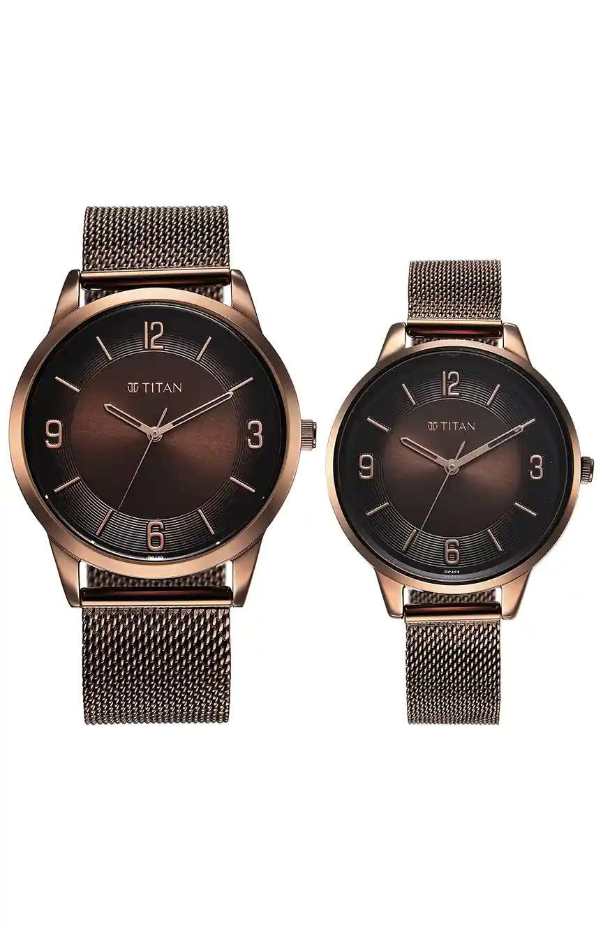 Titan Bandhan Quartz Analog Brown Dial Stainless Steel Strap Watch for Couple