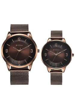 Titan Bandhan Quartz Analog Brown Dial Stainless Steel Strap Watch for Couple