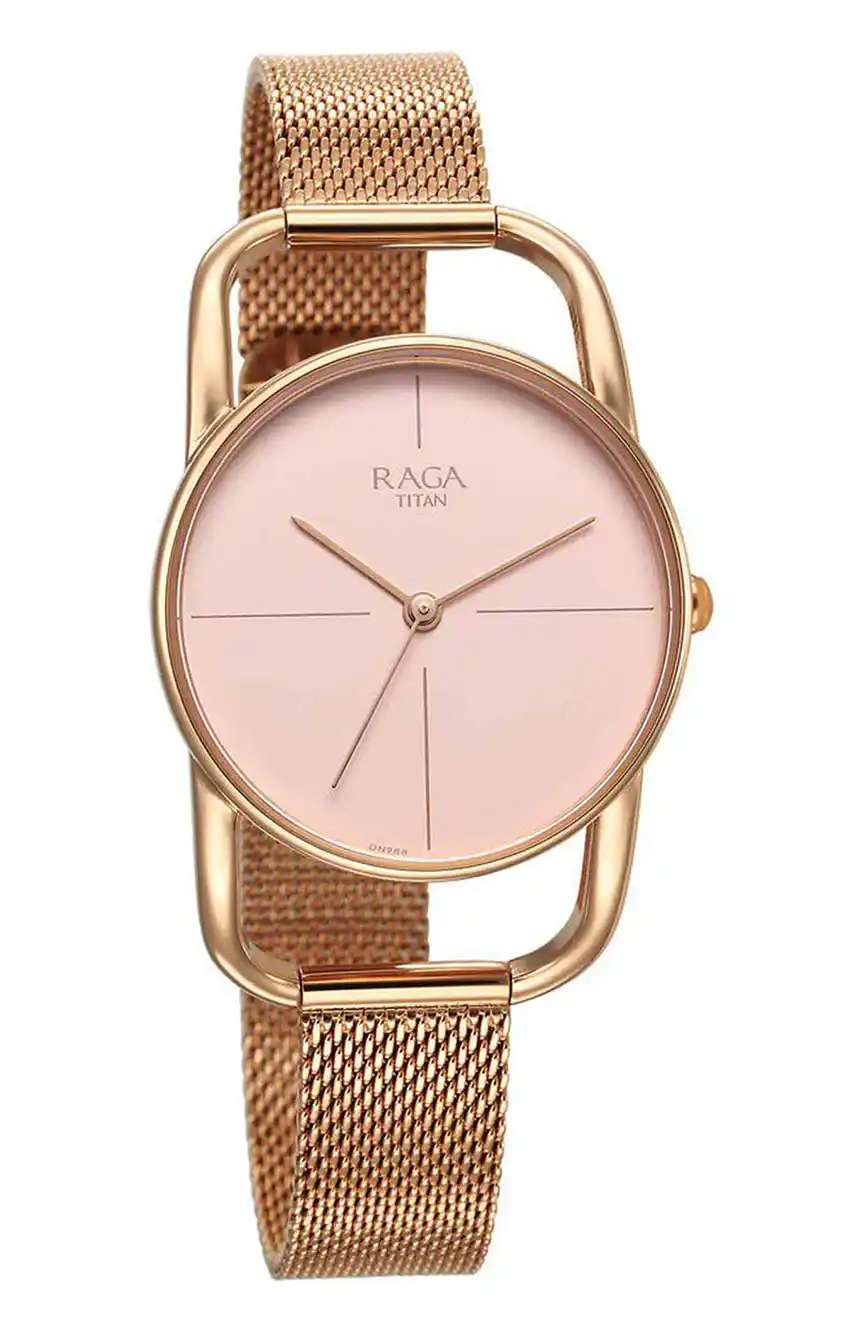 Titan Raga Chic Quartz Analog Pink Dial Metal Strap Watch for Women