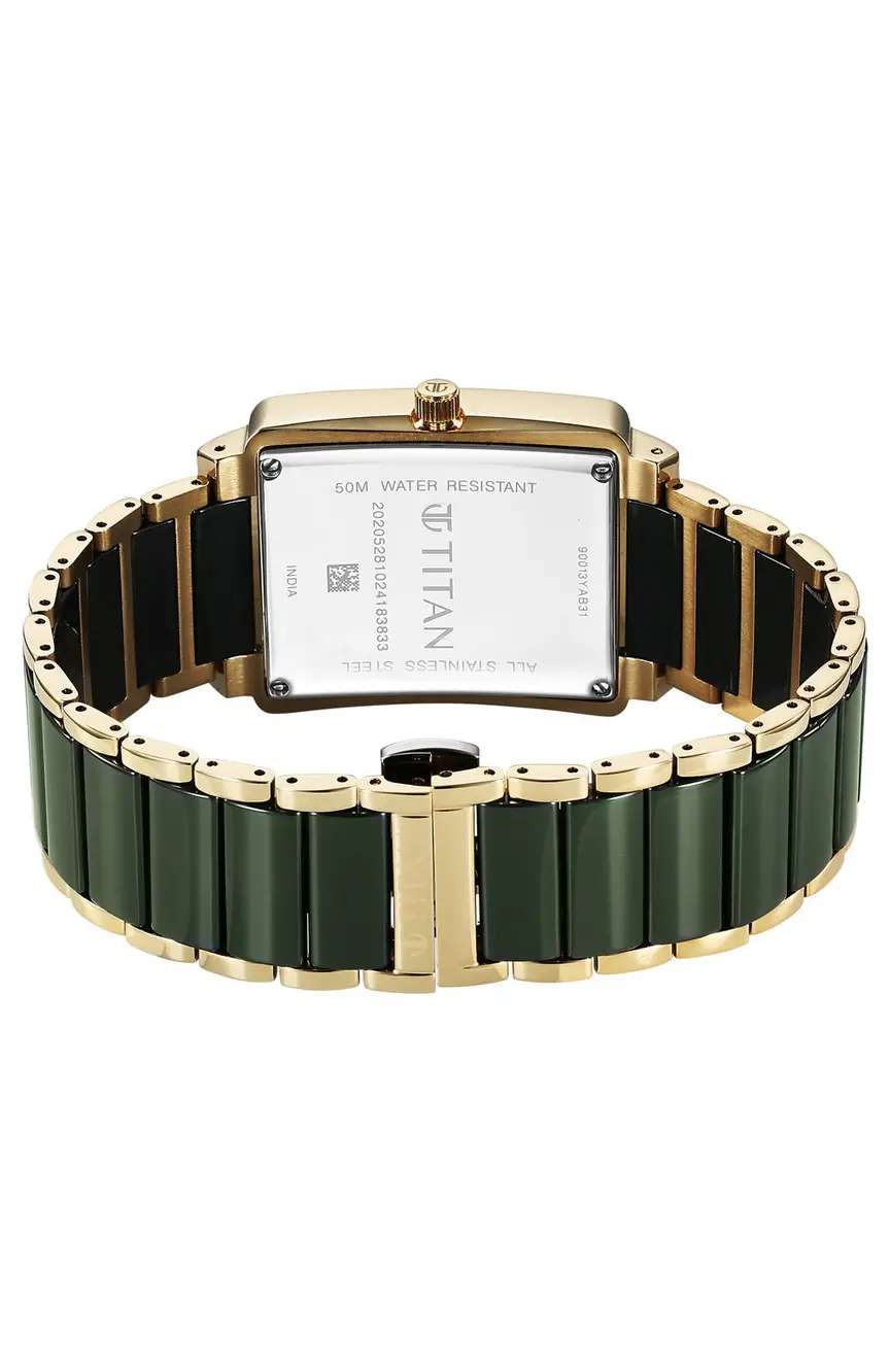 Titan Regalia Shaped Ceramic Quartz Analog with Date Green Dial Steel & Ceramic Strap Watch For Men