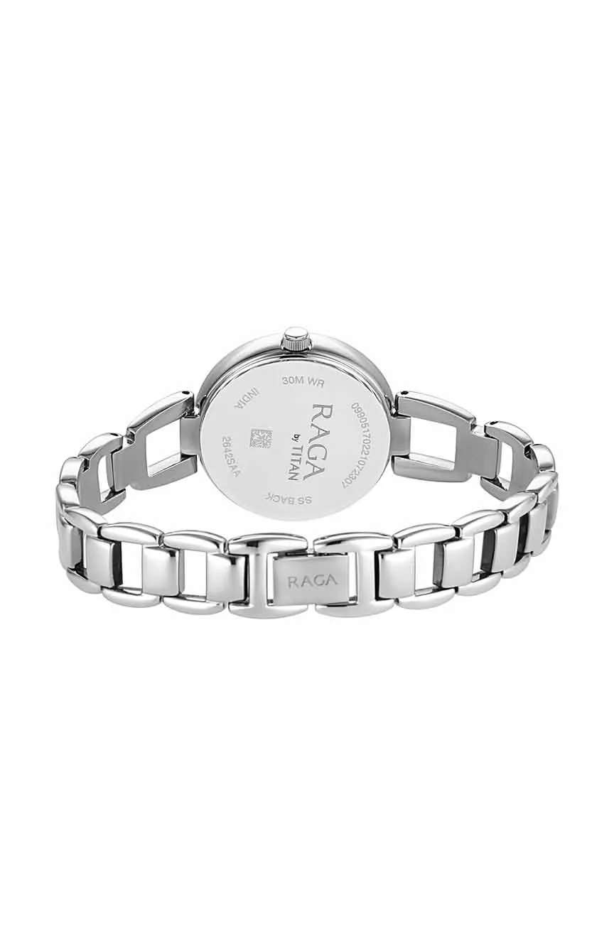 Titan Raga Viva Blue Dial Analog with Date Silver Metal Strap Watch for Women