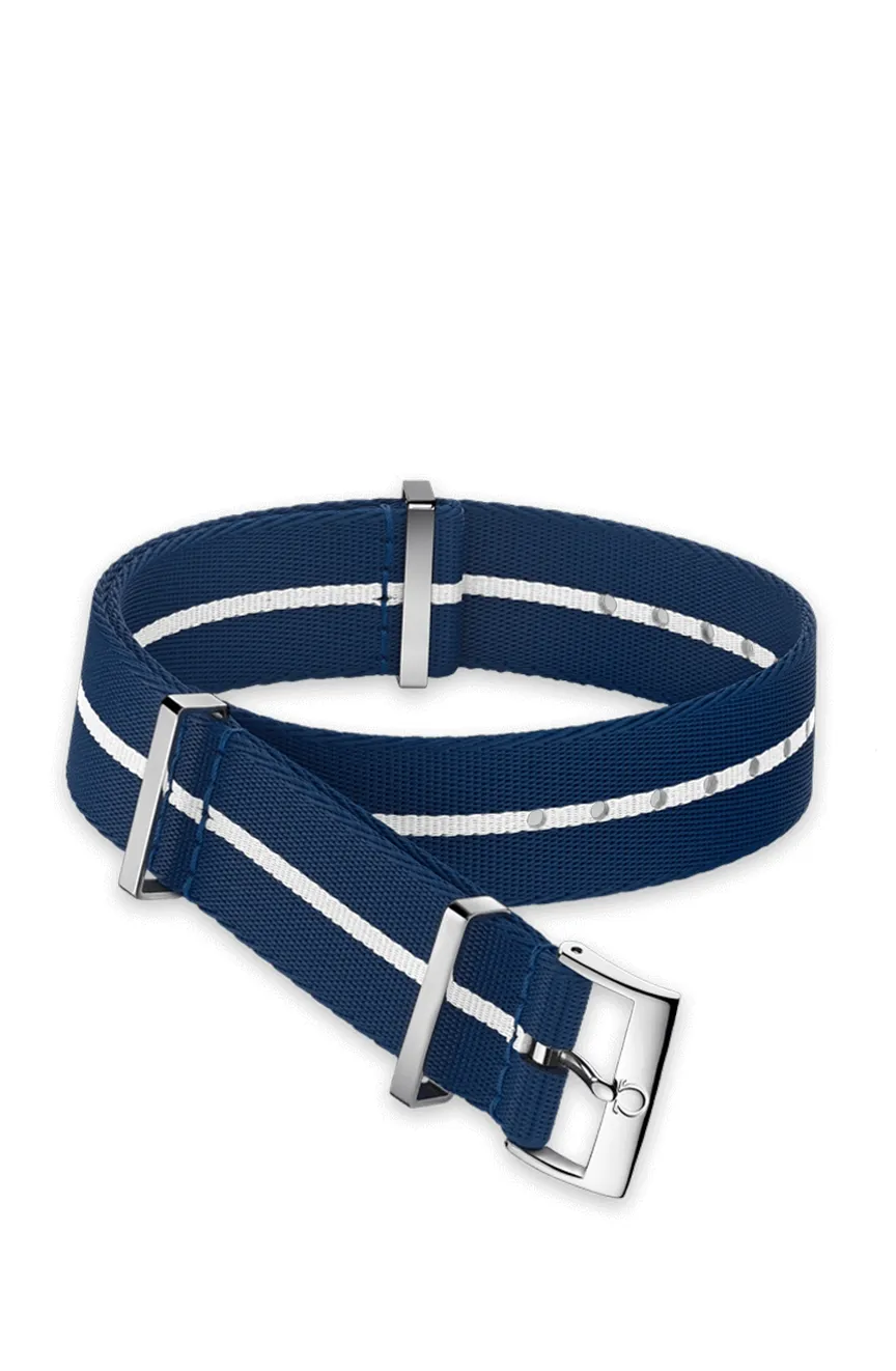

OMEGA | Polyamide blue strap with white stripe Size 21 22 MM