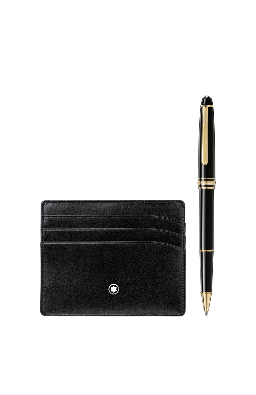 Montblanc Gift Set with Meisterstuck Gold line Classique Rollerball and pocket holder 6cc