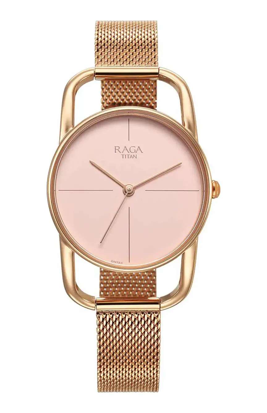 Titan Raga Chic Quartz Analog Pink Dial Metal Strap Watch for Women