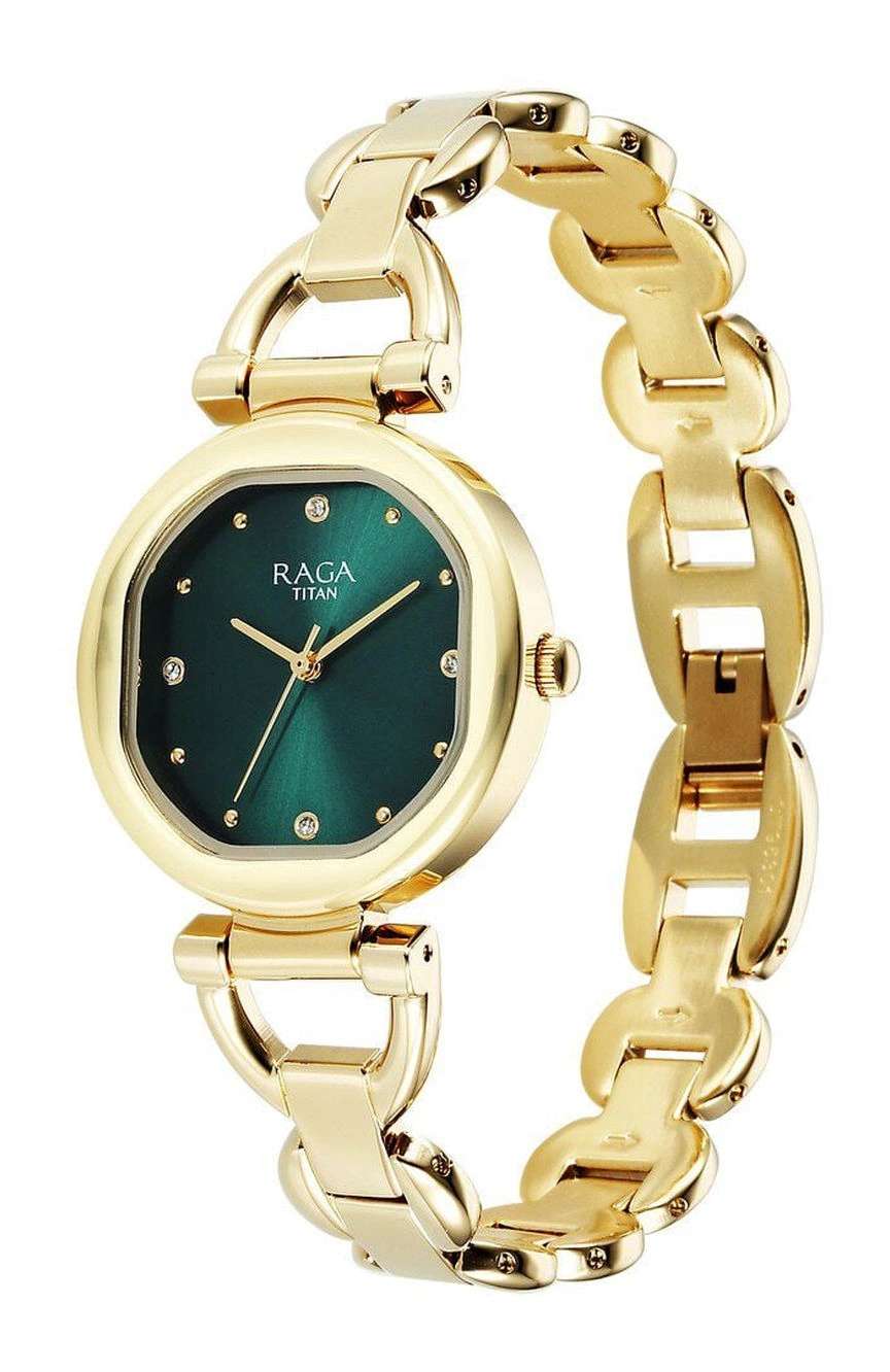 Titan Raga Showstopper Quartz Analog Green Dial Metal Strap Watch For Women