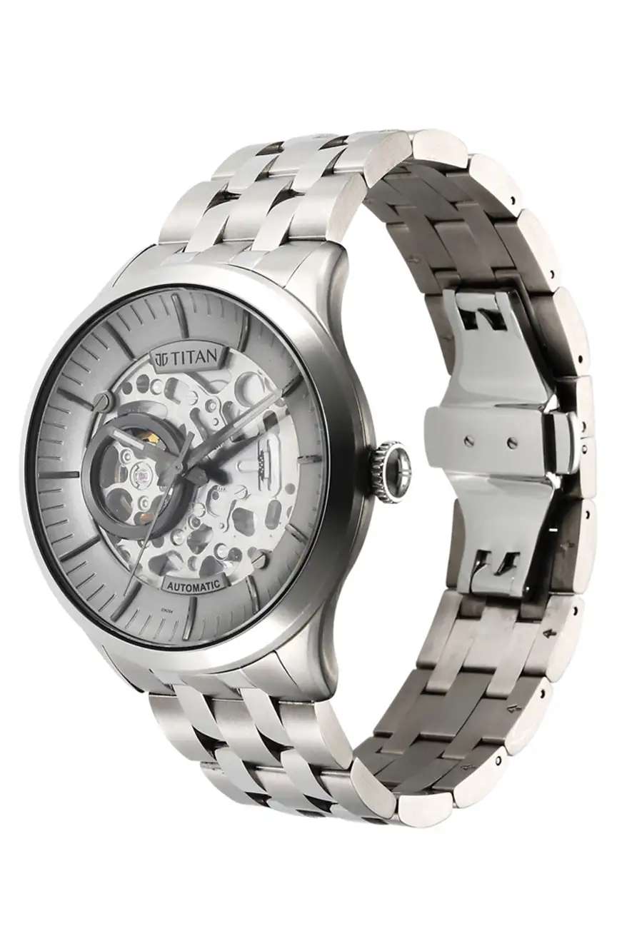 Titan Metal Mechanicals Silver Dial Silver Stainless Steel Strap Watch for Men