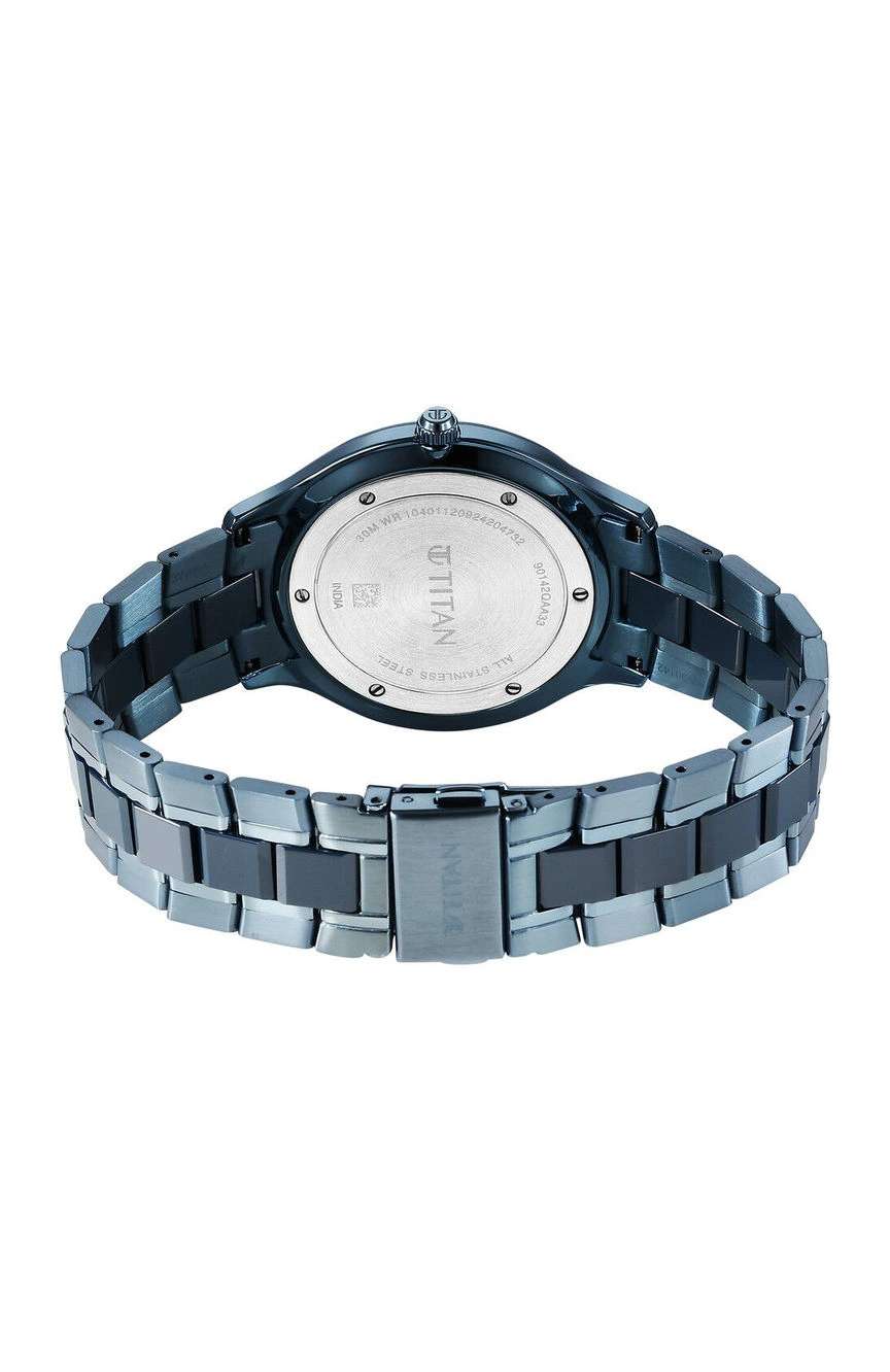 Titan Slim Ceramic Fusion Quartz Analog with Date Blue Dial Stainless Steel Strap Watch For Men