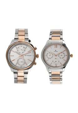 Titan Bandhan White Dial Quartz Multifunction Stainless Steel Strap watch for Couple
