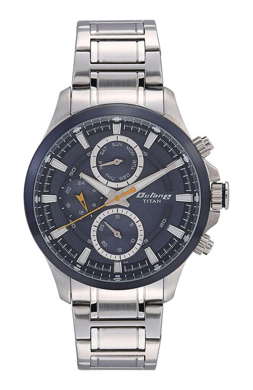 Titan Octane Blue Dial Quartz Multifunction Stainless Steel Strap watch for Men