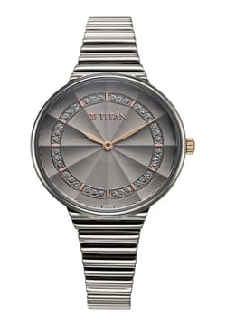 Titan Aura Quartz Analog Grey Dial Stainless Steel Strap Watch for Women
