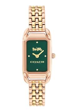 Coach ساعة كوتش كادي بميناء مستطيل مقاس 17 مم وسوار ستانلس إستيل للنساء