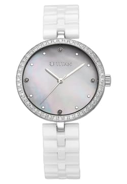 Titan Purple Ceramics Quartz Analog Mother of Pearl Dial White Ceramic Strap Watch For Women