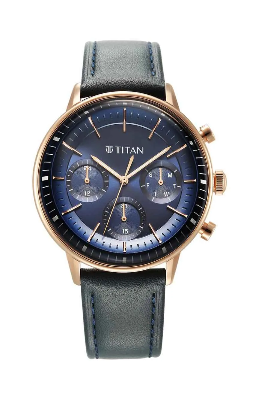 

Titan | Titan Light Leathers Quartz Multifunction Blue Dial Stainless Steel Strap Watch for Men
