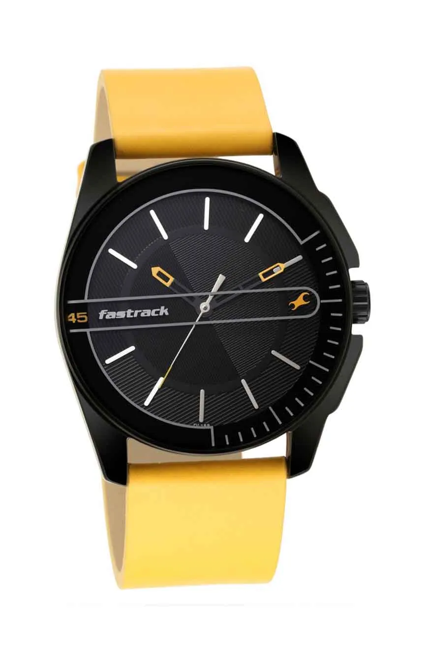 

Titan | Fastrack Wear Your Look Quartz Analog Black Dial Leather Strap Watch for Guys