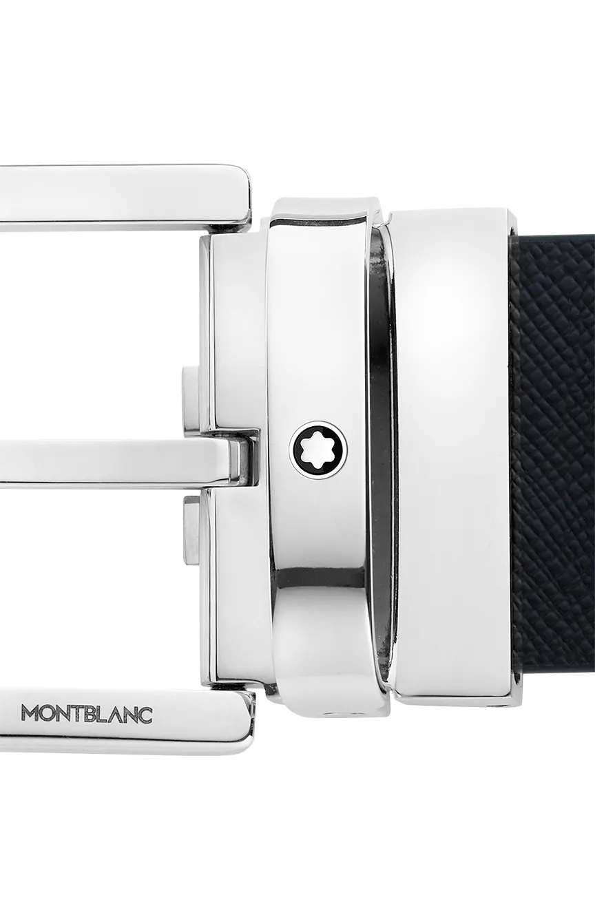 Montblanc Horseshoe Buckle Printed Black and Mosto 35 MM Reversible Leather Belt
