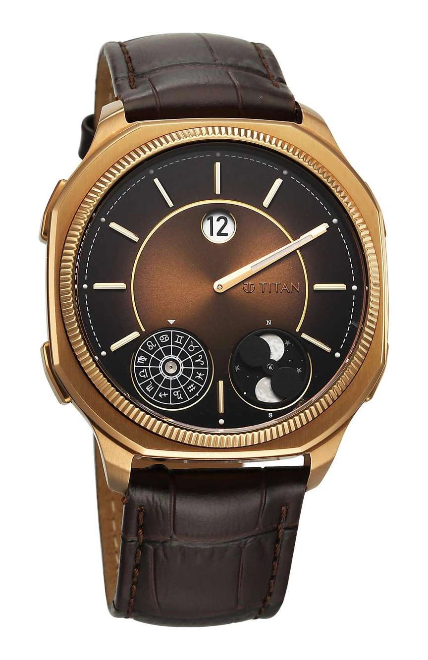 تيتان ساعة زودياك أنالوج مع عرض مزدوج لمراحل القمر