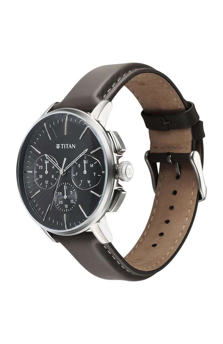 Titan Light leathers Multifunction Anthracite Dial Leather Strap Watch For Men