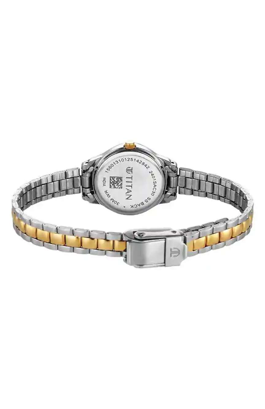 Titan Karishma Silver Round Dial Dual Tone Stainless Steel Strap Analog Watch For Women