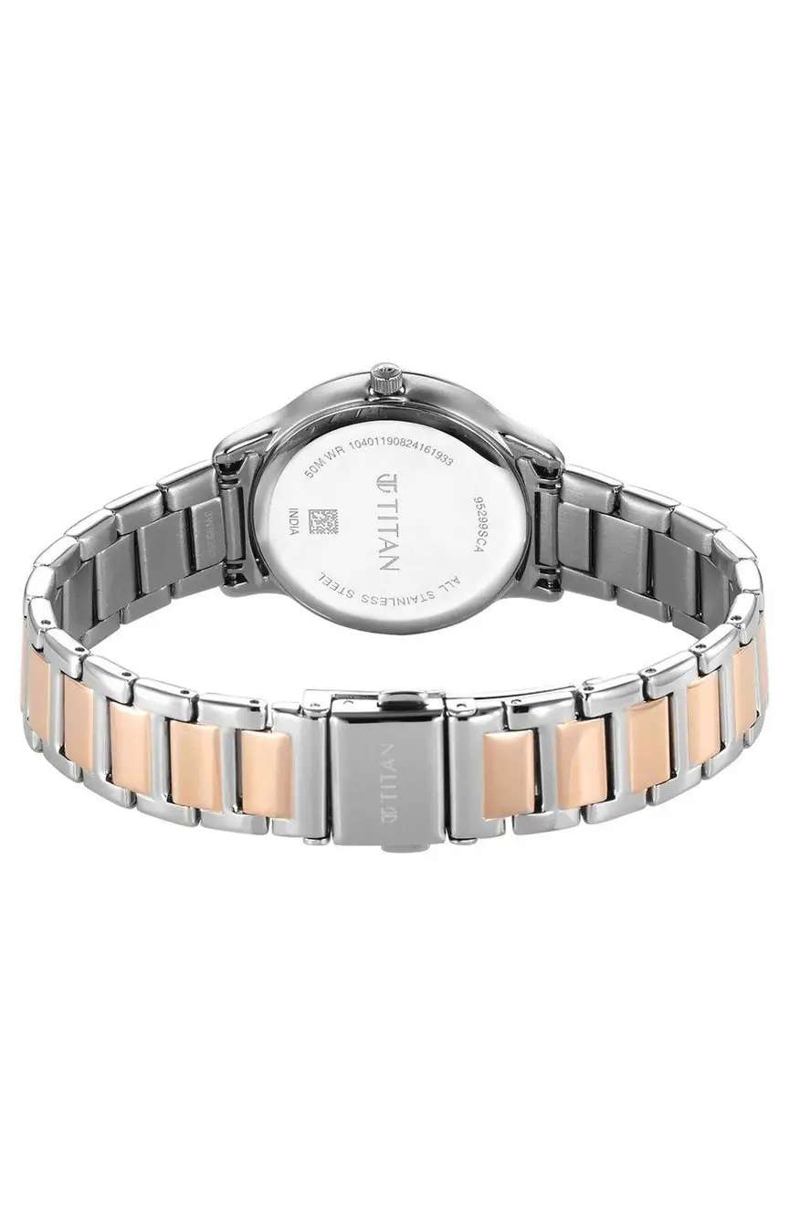 تيتان ساعة تيتان هوريزون كوارتز بميناء ذهبي وردي وسوار ستانلس إستيل للنساء