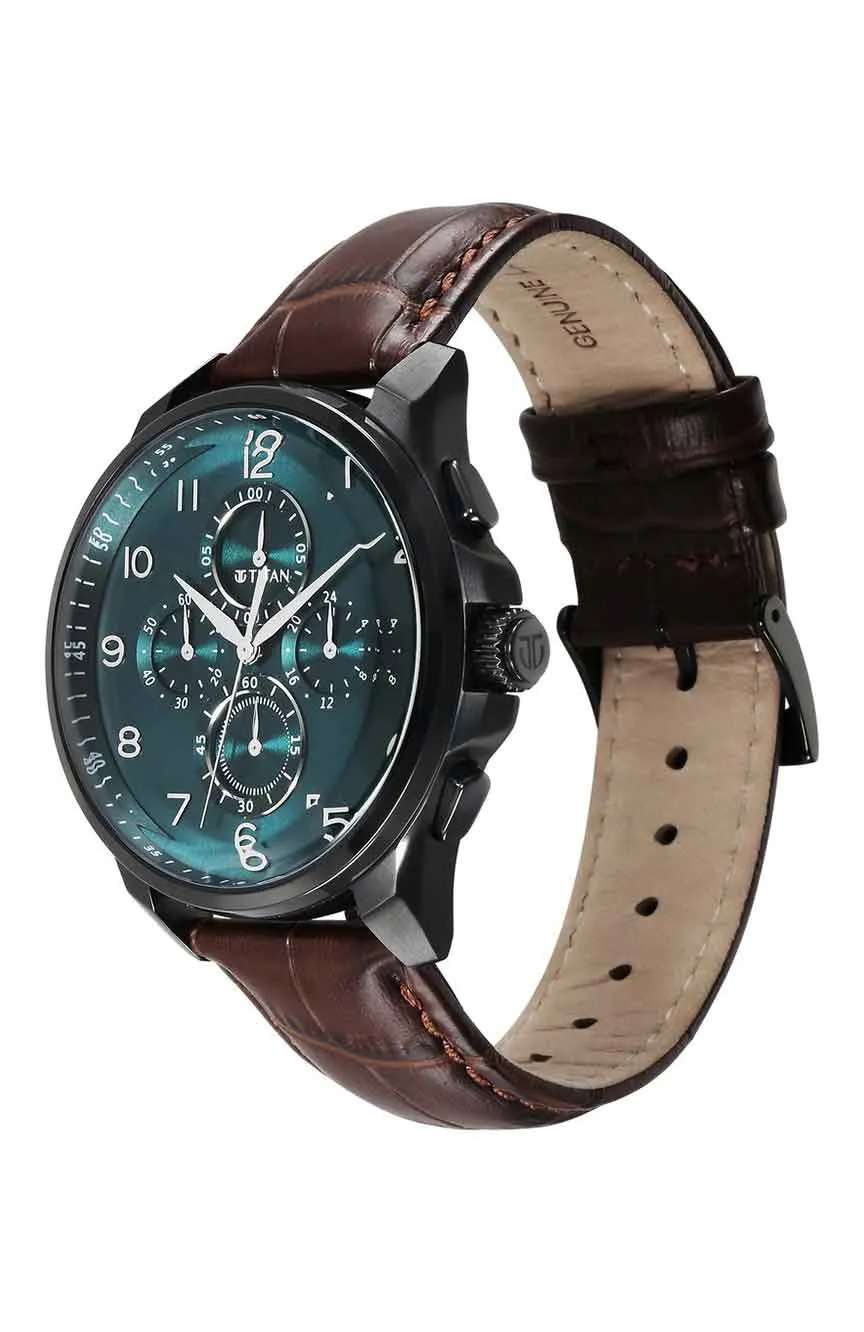 Titan Classic Chrono Blue Dial Quartz Multifunction Leather Strap watch for Men