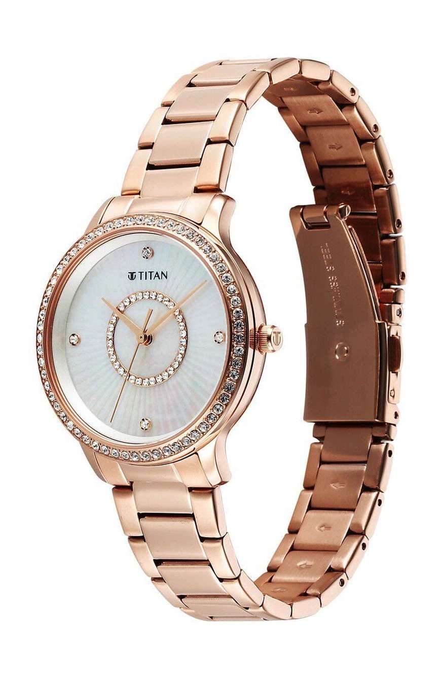 Titan Glamour Quartz Analog Mother Of Pearl Dial Rose Gold Stainless Steel Strap Watch For Women