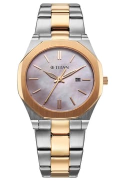 Titan Workday Wonders Quartz Analog with Date Pink Mother Of Pearl Dial Stainless Steel Strap Watch For Women