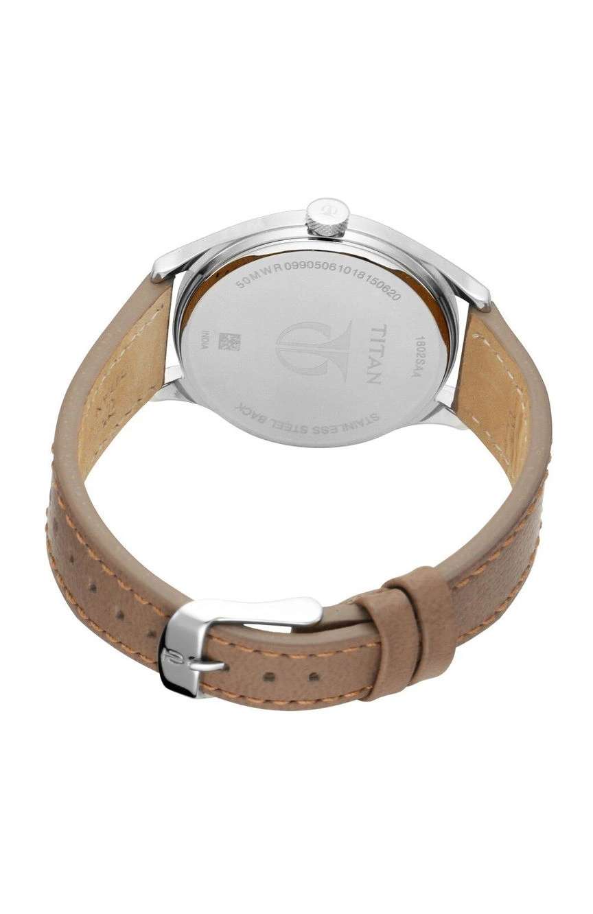 Titan Men's Urban Edge Lustrous Silver Dial Leather Watch