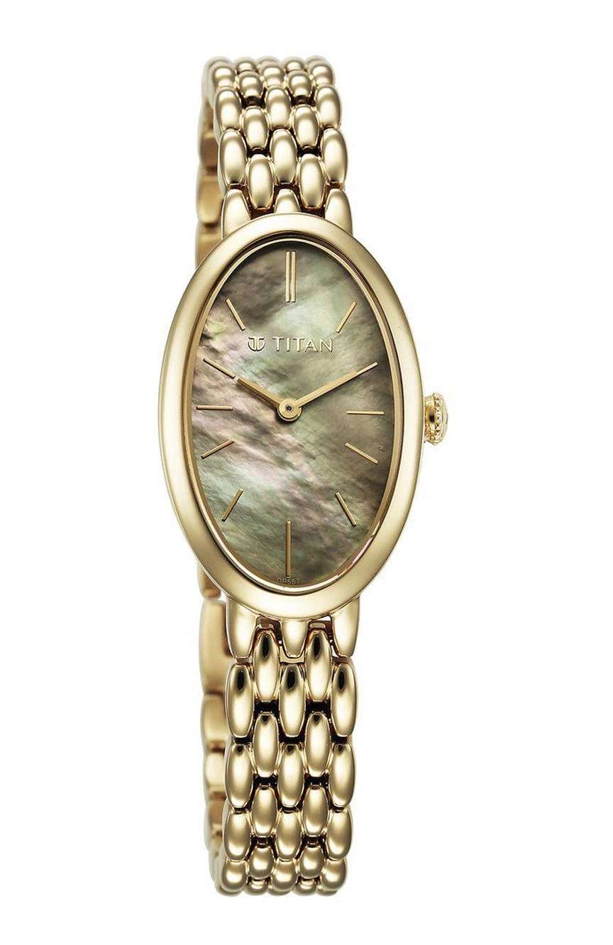 Titan Aura Quartz Analog Mother Of Pearl Dial Stainless Steel Strap Watch for Women