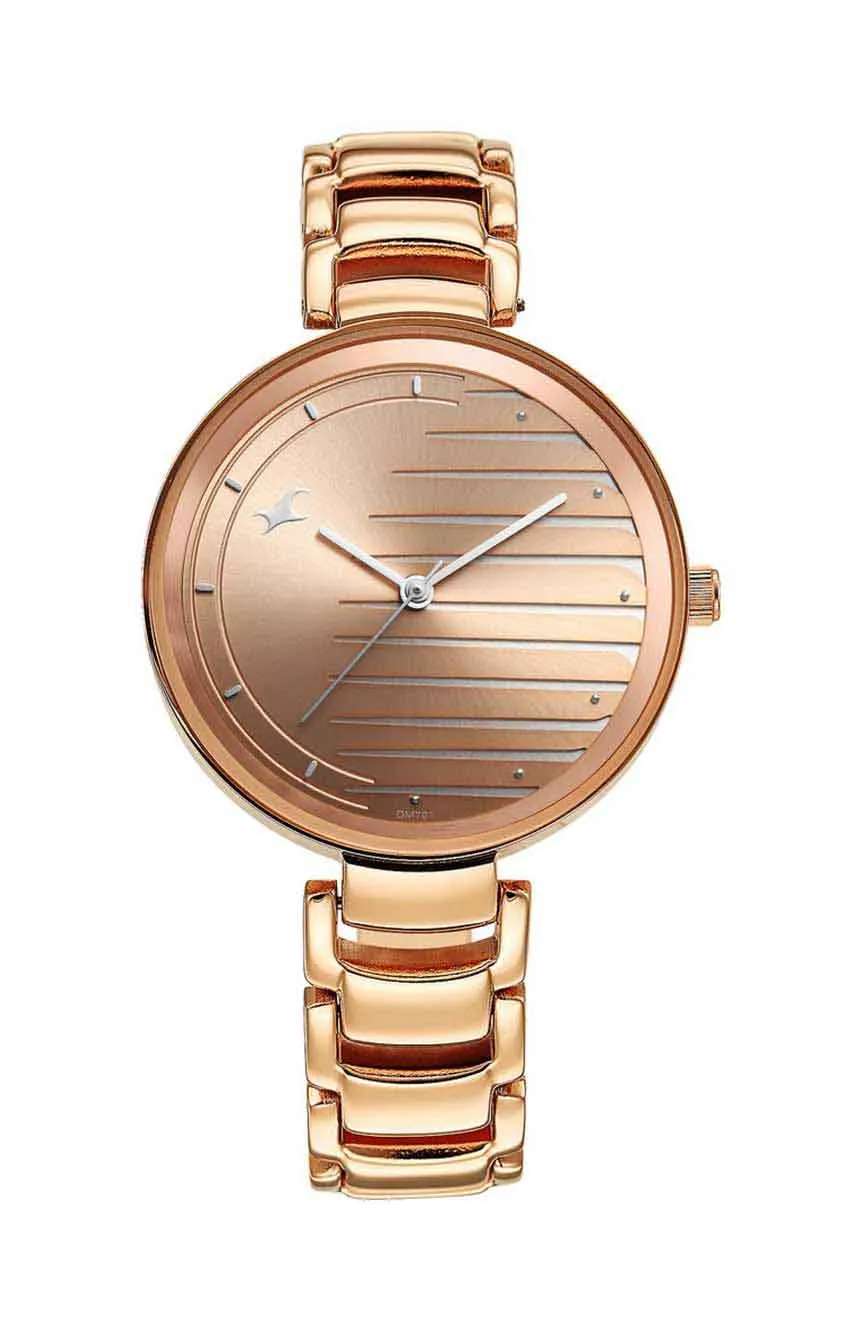 Titan Fastrack Style Up Quartz Analog Champagne Dial Metal Strap Watch for Girls