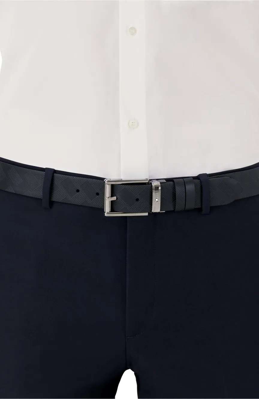 Montblanc Rectangular Roll, Shiny Ruthenium-Finish Pin Buckle Black 35 MM Leather Belt