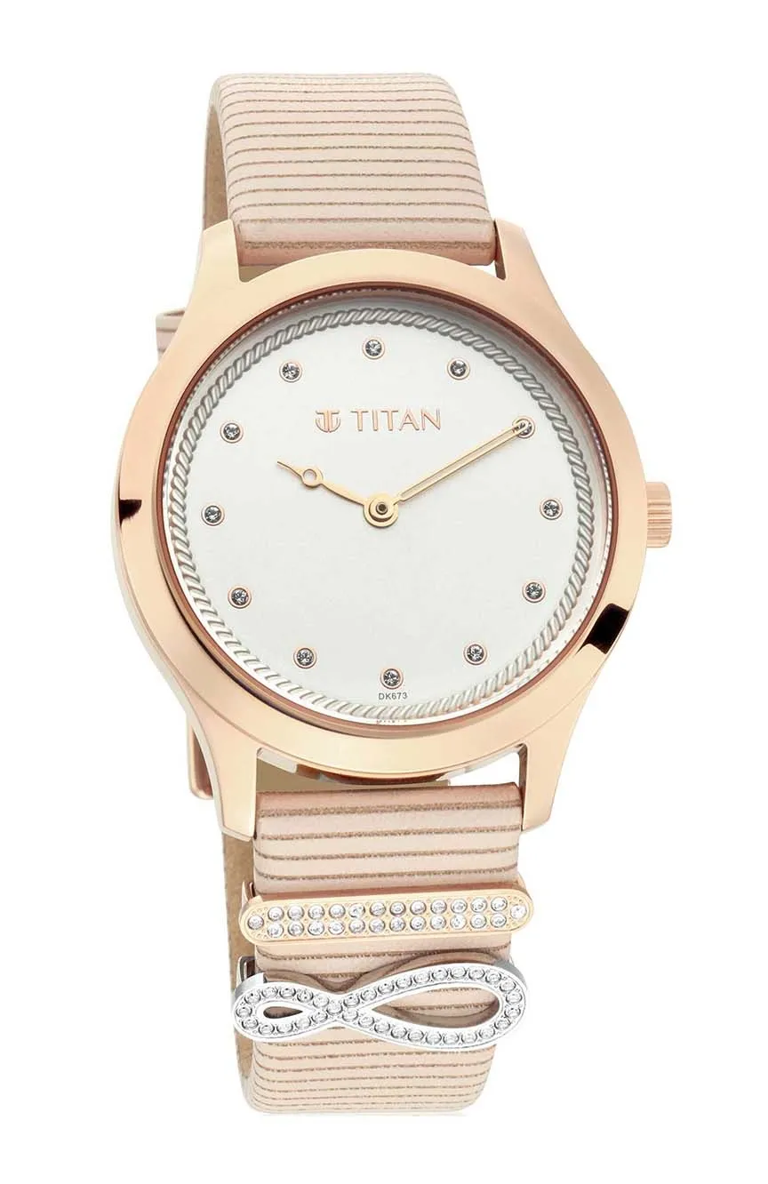 

Titan | Titan Charming Love White Dial Women Watch With Leather Strap