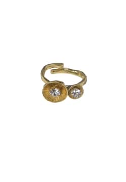 Kalliope Adjustable Brass Ring with White Crystal