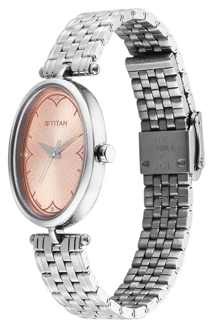 Titan Karishma Quartz Analog Beige Dial Silver Stainless Steel Strap Watch For Women