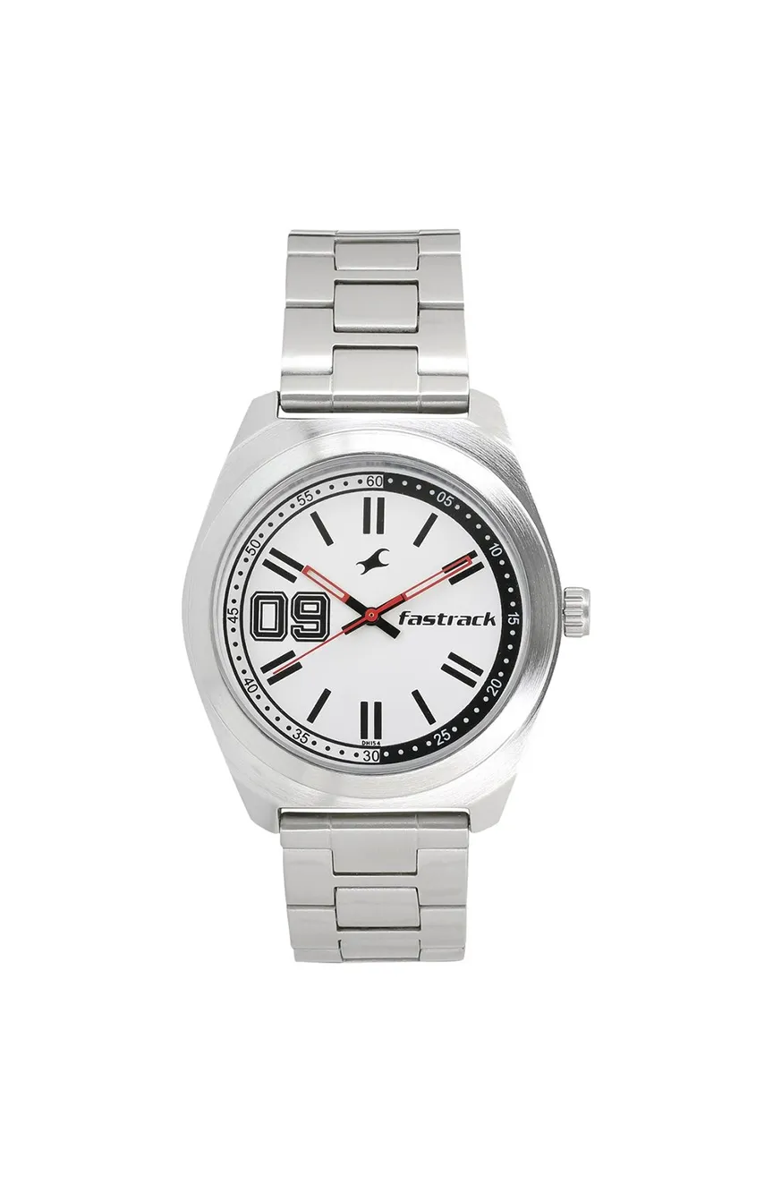 

Titan | boys Fastrack Varsity Quartz Analog White Dial Stainless Steel Strap Watch for Guys