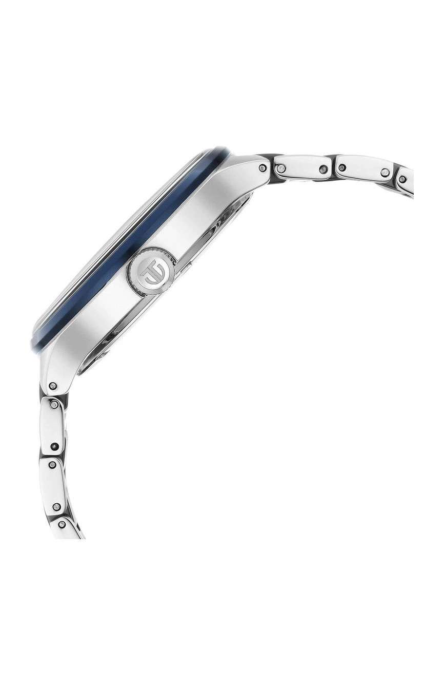 Titan Ceramic Fusion Quartz Multifunction Blue Dial Silver Dual-Toned Stainless Steel Bracelet Watch for Men