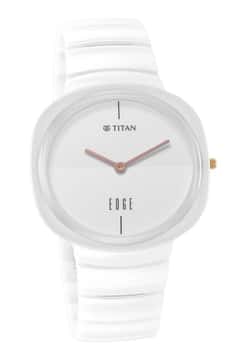 Titan Edge Squircle Quartz in Arctic White with Glossy Ceramic Unisex Watch