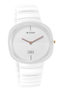 Titan Edge Squircle Quartz in Arctic White with Glossy Ceramic Unisex Watch