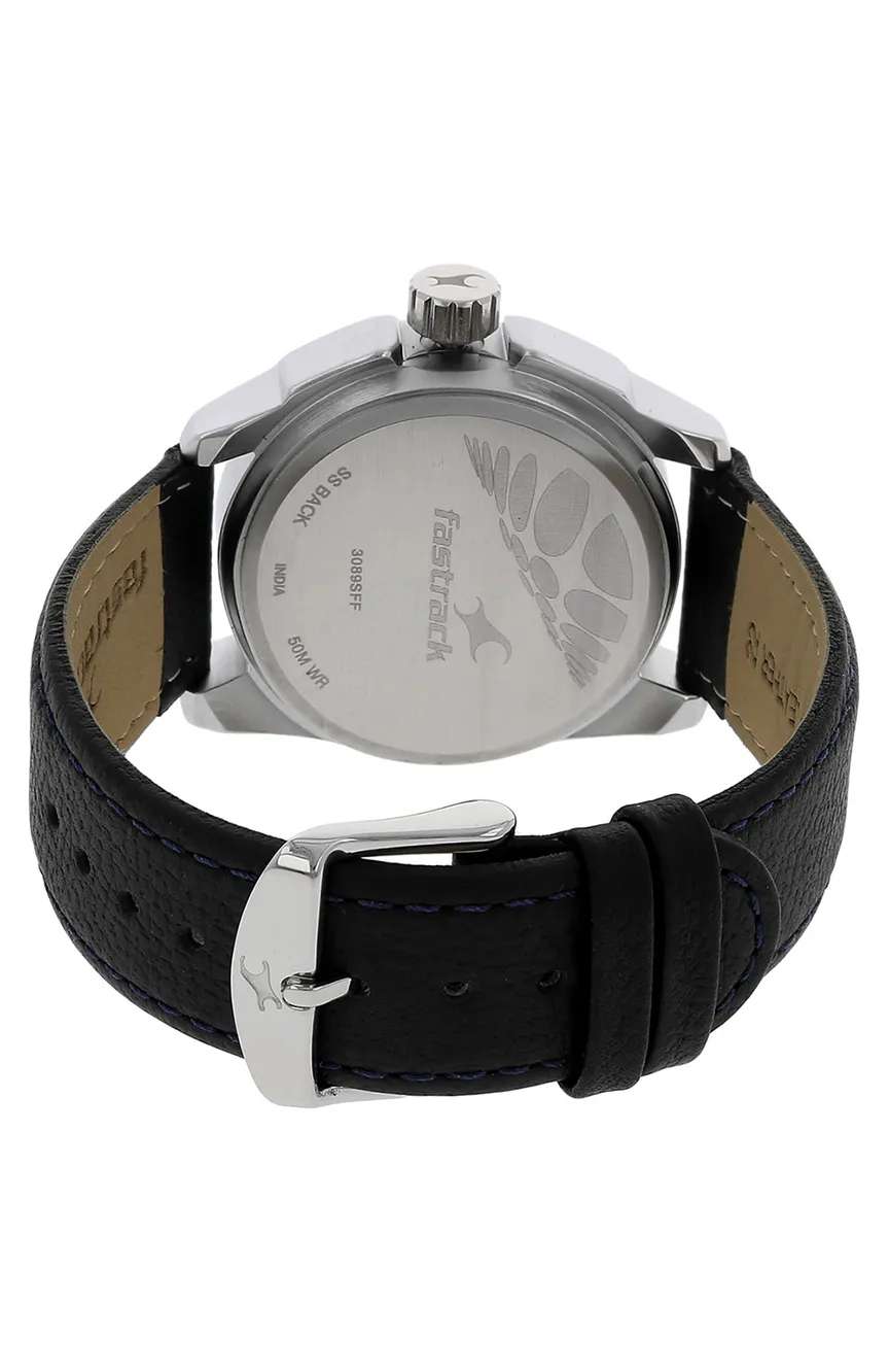 Titan Fastrack Quartz Analog Purple Dial Leather Strap Watch for Guys
