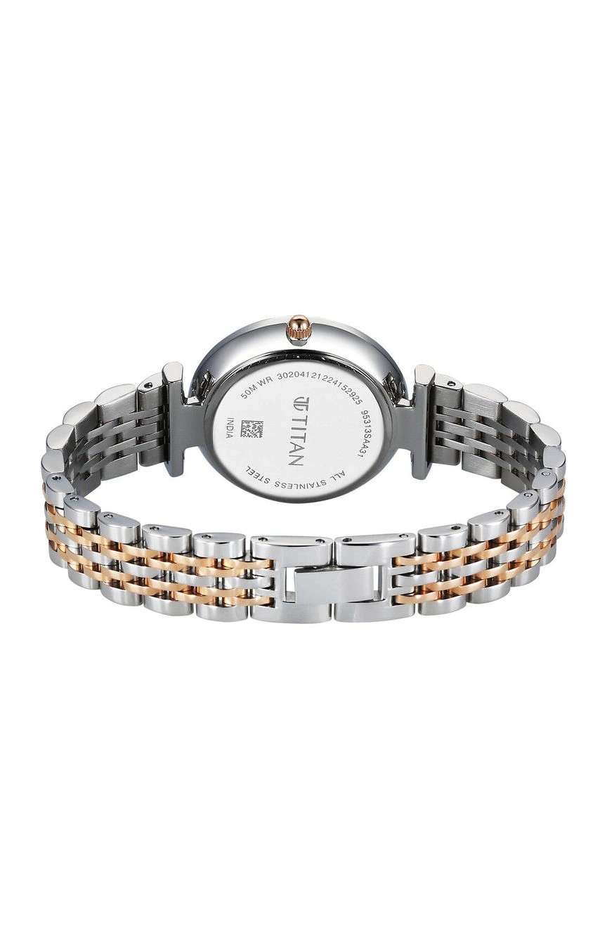 تيتان ساعة تيتان وركموود كوارتز بميناء فضي وسوار معدني للنساء