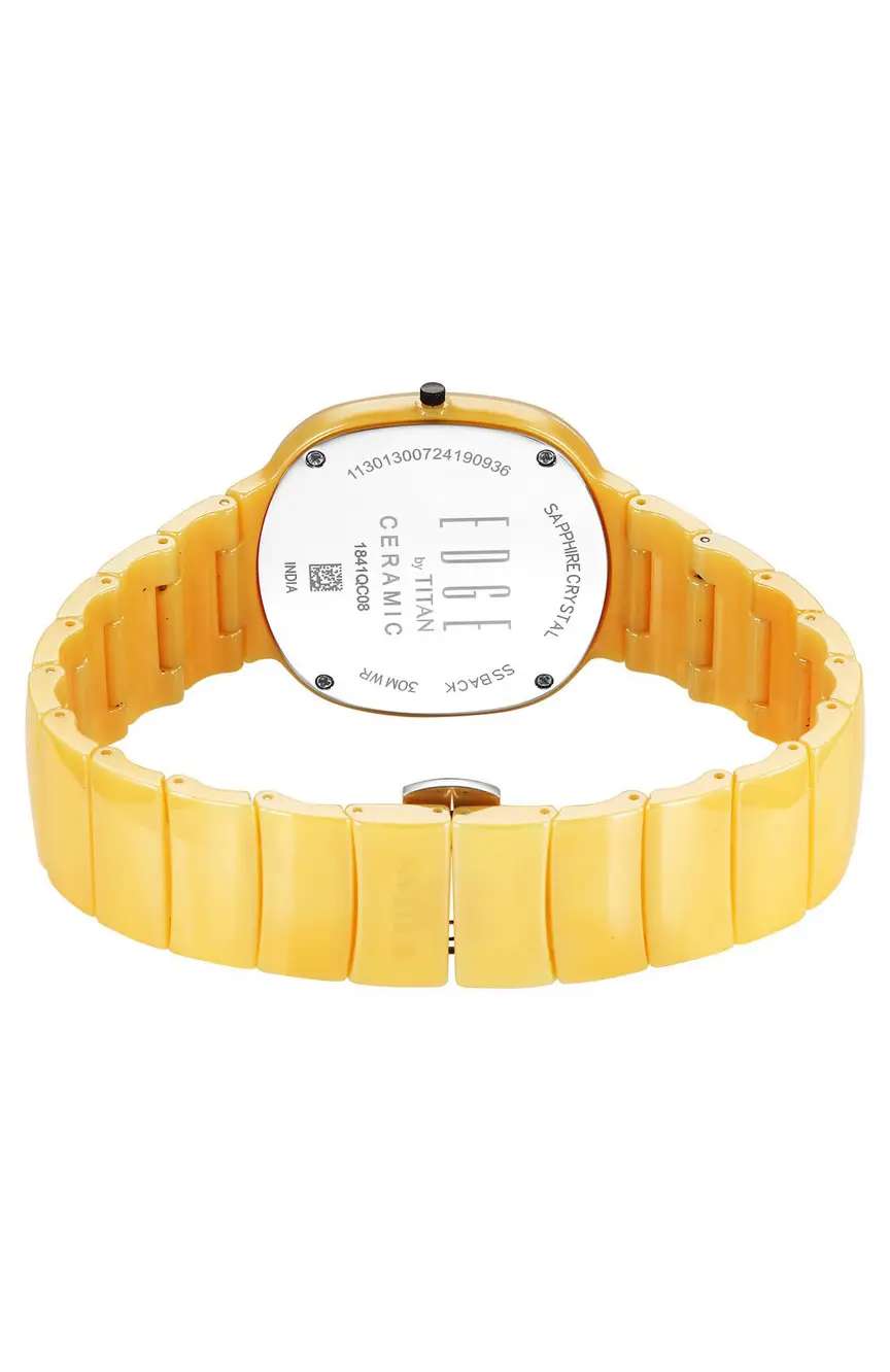 Titan Squircle Camo Quartz Analog Yellow Dial Ceramic Strap Watch For Unisex