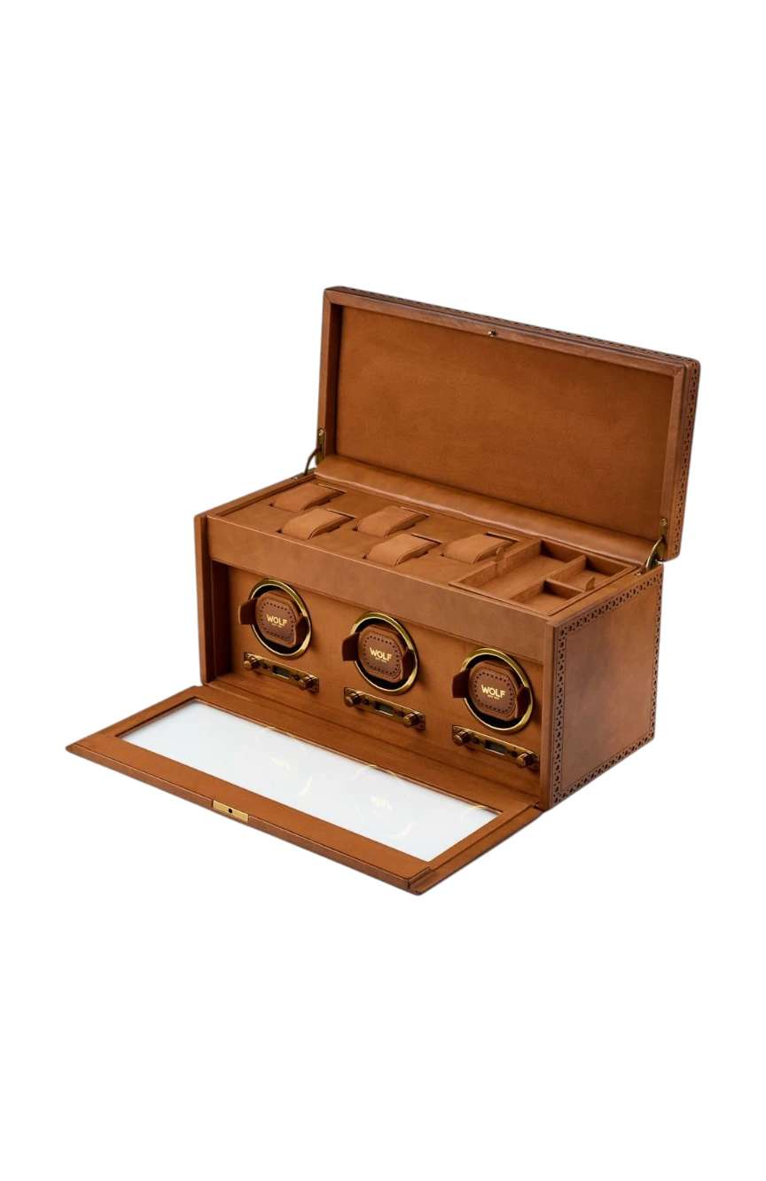 WOLF Brogue Triple Watch Winder With Storage