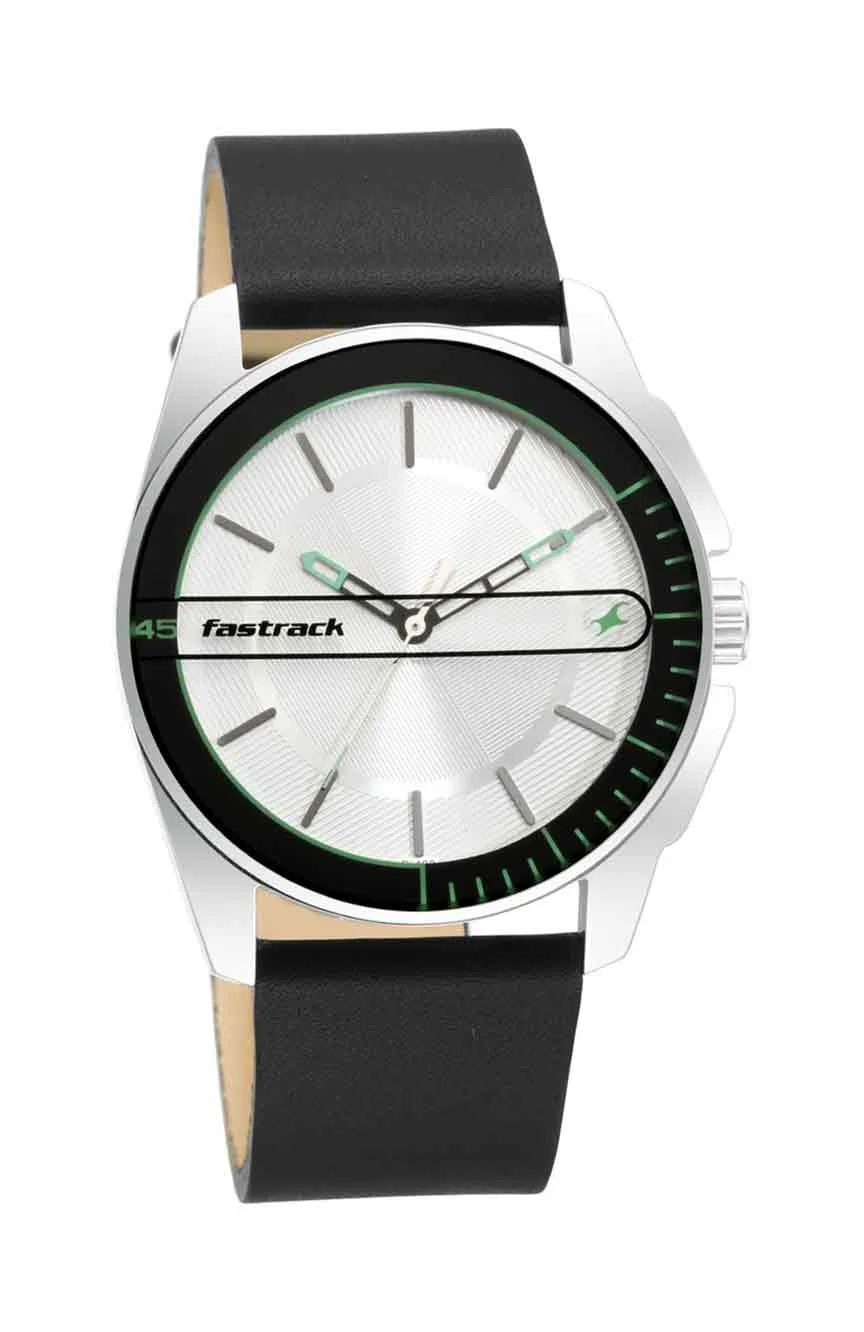 

Titan | Fastrack Wear Your Look Quartz Analog Silver Dial Leather Strap Watch for Guys