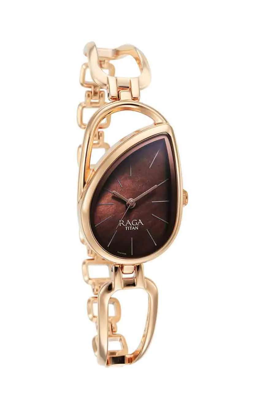 Titan Raga Chic Quartz Analog Brown Dial Rose Gold Metal Strap Watch for Women