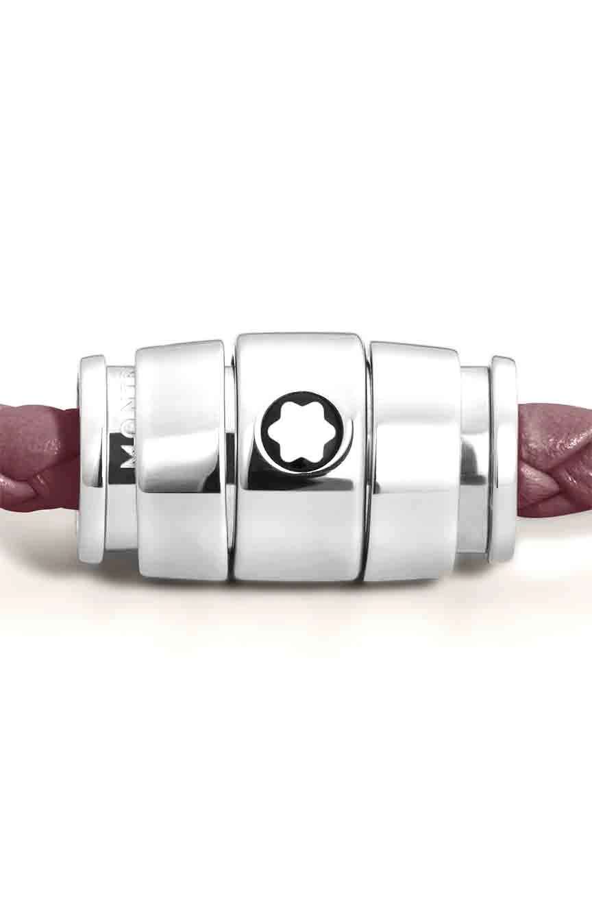 مون بلان سوار من الجلد بميدالية ثلاثية من الفولاذ ضمن مجموعة مايسترشتوك بلون كاسيس، مقاس 68